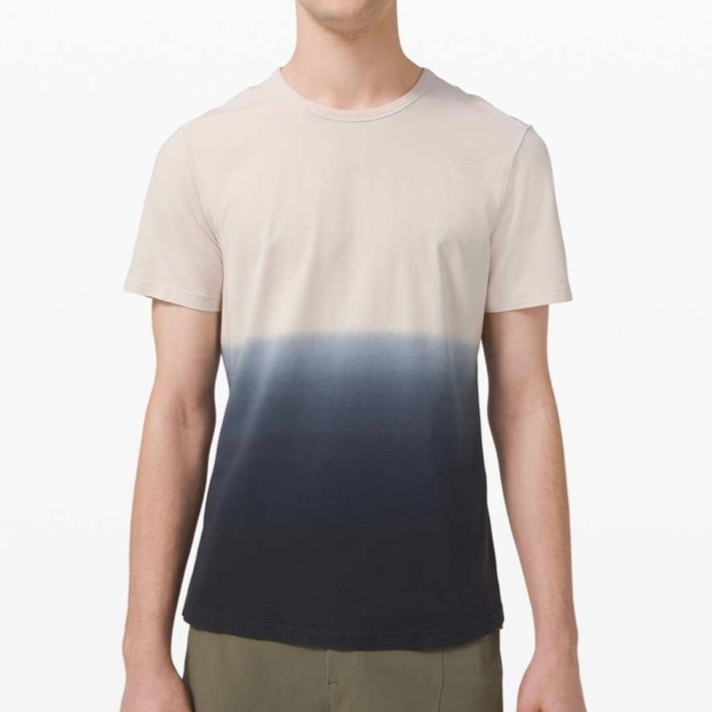 Lululemon 5 Year Basic Tee Blue Spray Ombre Vapor Graphite Grey Mens Tee Shirt